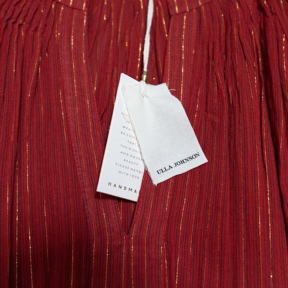 ULLA JOHNSON Rory Mini Dress - Long Sleeve Shimmer Striped in Red - Size 0 NWT - Picture 6 of 16